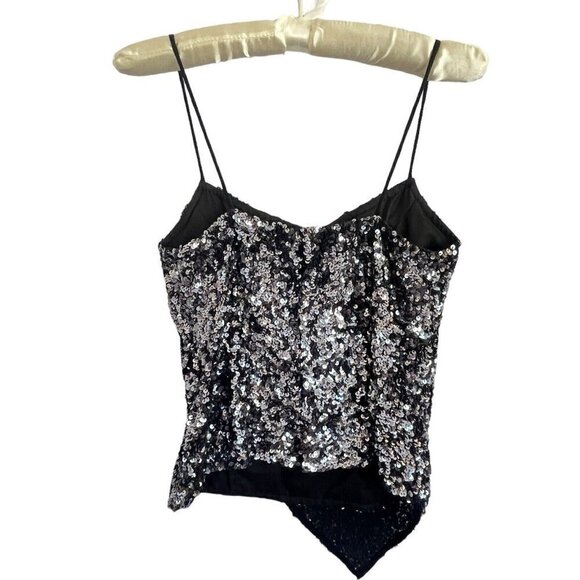 Vtg Y2K Cache Sequin Camisole Cami S Metallic Silk Asymmetrical Spaghetti Straps - Picture 2 of 15